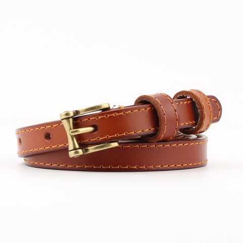 Retro Solid Color Alloy Leather Women's Leather Belts 1 Piece