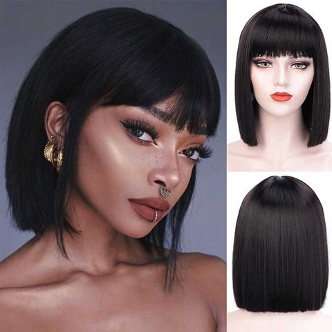 Women's Short Straight Chemical Fiber Bobo Hair Cover Straight Bangs Short Wigs