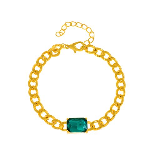 Fashion Green Square Zircon Grandeur Emerald Cuban Chain Thick Straps Bracelet