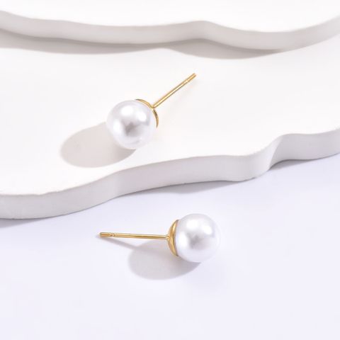 As Picture Fashion Ball 304 Stainless Steel Artificial Pearls 14K Gold Plated Ear Studs