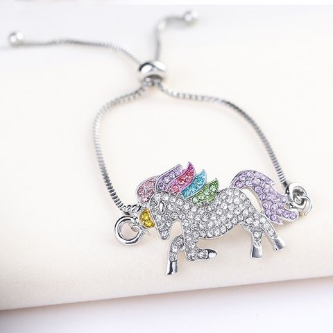 Adorno De Pulsera Ajustable De Unicornio Con Incrustaciones De Diamantes De Imitación Colorido Elegante De Moda