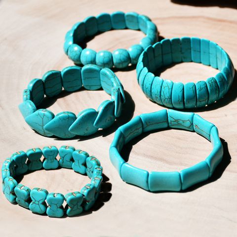 New Wide Elastic String Turquoise Bracelet Retro Heart Geometric Bracelet