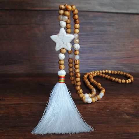 Bohemian Style Wooden Bead Tassel Butterfly Necklace Women's Crystal Turquoise Long Sweater Chain