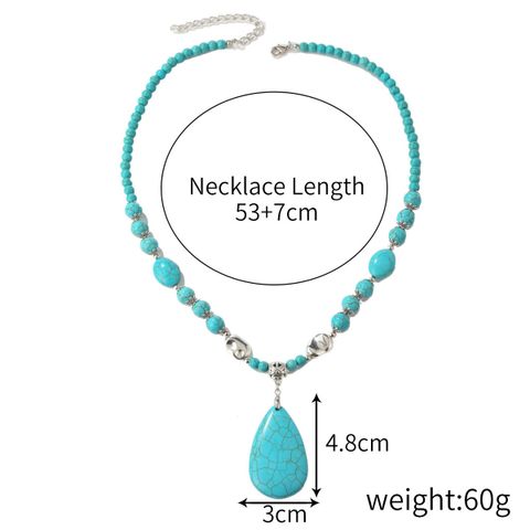 Long Natural Turquoise Pendant Necklace Bohemian Ethnic Style Necklace For Women