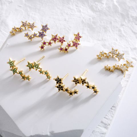 Micro Incrustaciones De Zirconio Pentagrama Pendientes Coloridos Cristales Estrella Latón Pendiente