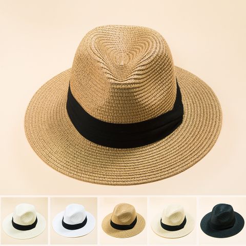 British Style Top Hat Men Panama Straw Hat Women Foldable Sun-shade Beach Hat