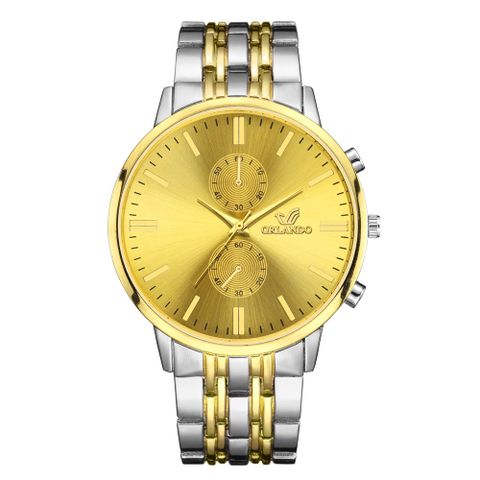 Reloj De Cuarzo De Negocios Para Hombre Con Cinturón De Acero Inoxidable Dorado De Moda