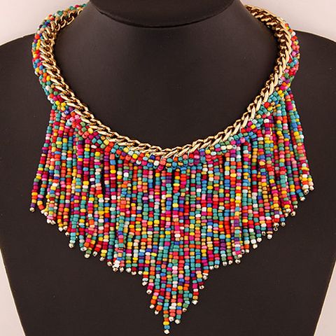 Women's Bohemian Geometric Tassel Beaded Alloy Necklace Beads Necklaces