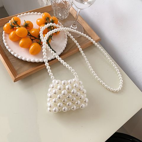 Kid's Small Pvc Solid Color Cute Pearls Square Flip Cover Crossbody Bag
