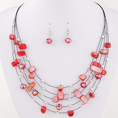 Ethnic Style Bohemian Geometric Shell Inlay Beads Earrings Necklace Jewelry Set