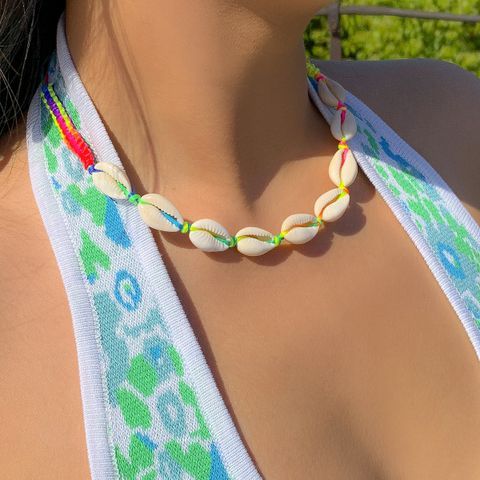 Beach Shell Colorful Braided Rope No Inlaid Necklace