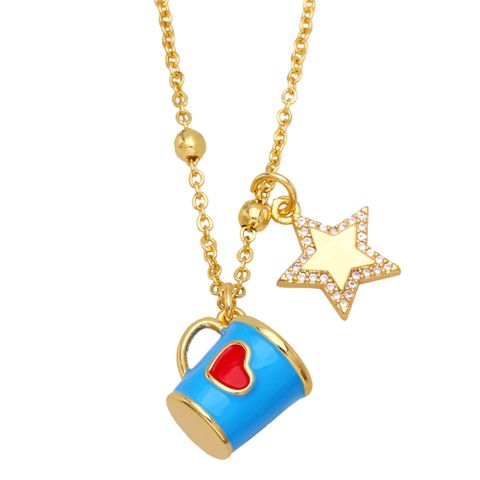 Fashion Copper Xingx Cup Heart Shape Necklace Enamel Zircon Copper Necklaces