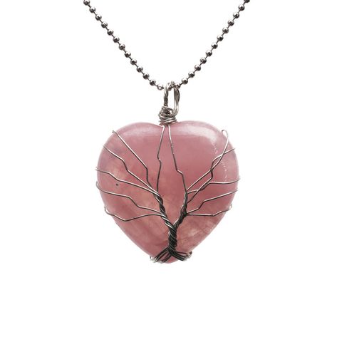 Casual Simple Style Tree Water Droplets Heart Shape Stainless Steel Natural Stone Crystal Pendant Necklace In Bulk