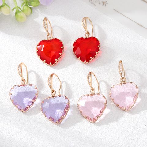 Women's Simple Style Heart Shape Alloy Earrings Inlaid Crystal Crystal Earrings