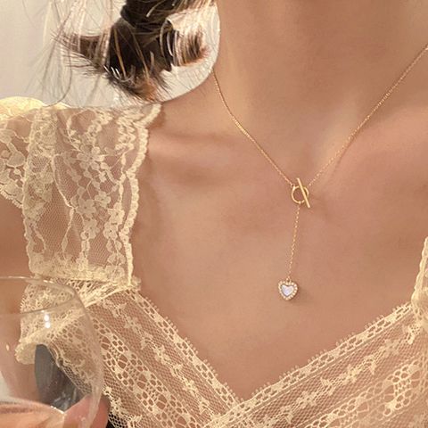 Titanium Steel Fashion Inlay Heart Artificial Diamond Necklace