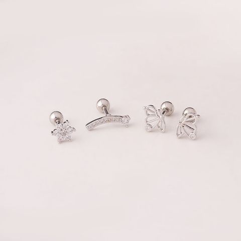Ear Cartilage Rings & Studs Fashion Flowers Butterfly 316 Stainless Steel  Copper Plating Inlay Zircon