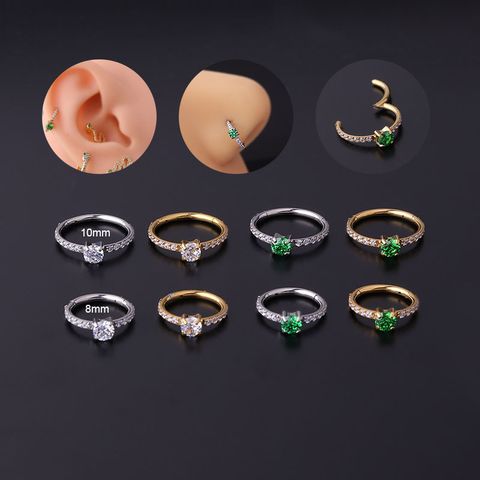 Women's Fashion Round Stainless Steel Metal Earrings Nose Ring Inlaid Zircon Zircon