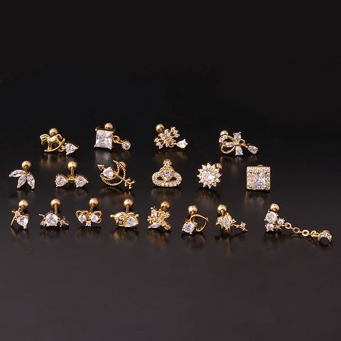 Ear Cartilage Rings & Studs Fashion Geometric 316 Stainless Steel  Copper Plating Inlay Zircon