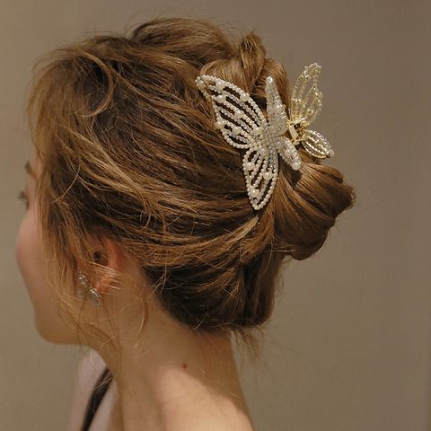 Women's Fashion Sweet Butterfly Alloy Headwear Plating Artificial Rhinestones Artificial Pearl Hair Claws
