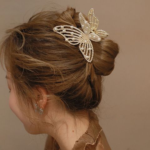 Women's Fashion Sweet Butterfly Alloy Headwear Plating Artificial Rhinestones Artificial Pearl Hair Claws