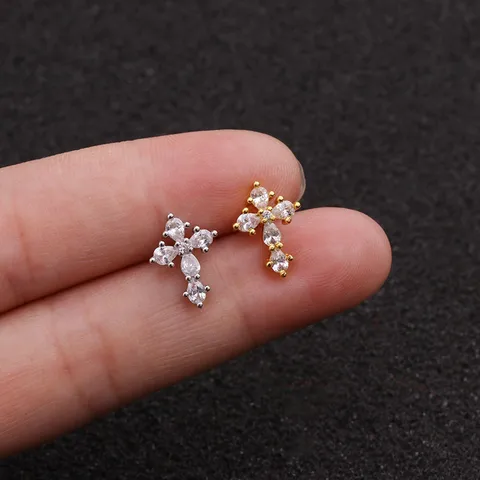 Ear Cartilage Rings & Studs Fashion Cross Copper Inlaid Zircon Zircon