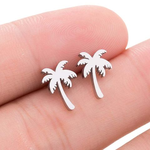 Women's Simple Style Coconut Tree Stainless Steel No Inlaid Ear Studs Plating Stainless Steel Earrings