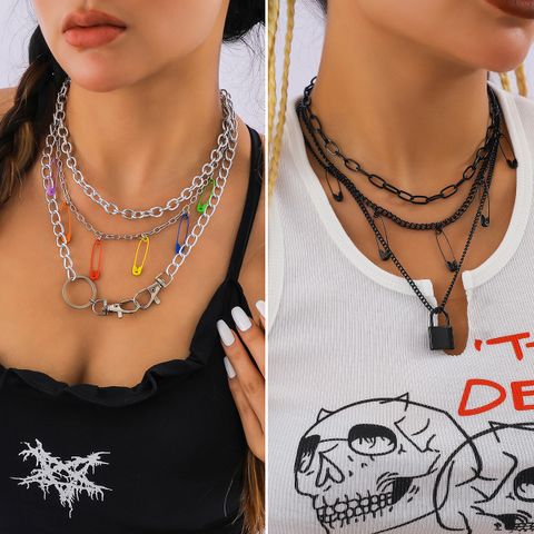 Women's Retro Punk Geometric Pin Alloy Metal Necklace Tassel