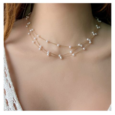 Simple Style Geometric Alloy Plating Pearl Necklace