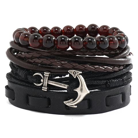 Vintage Braided Anchor Geometric Leather Bracelets &amp; Bangles Nhpk124817