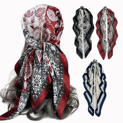 Women's Elegant Fashion Cashew Nuts Satin Printing Silk Scarves