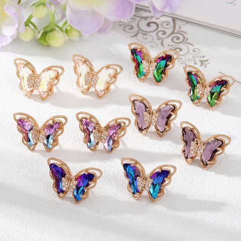 Women's Fashion Butterfly Alloy Ear Studs Inlay Artificial Crystal Zircon Earrings