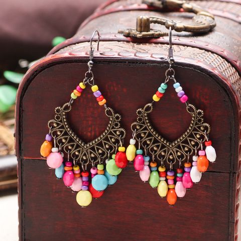 Ethnic Style Colorful Arylic Alloy Hollow Out No Inlaid Earrings