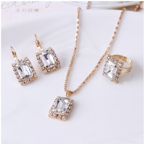 Classic Style Square Rhinestone Diamond Artificial Gemstones Artificial Rhinestones Women's Rings Earrings Necklace