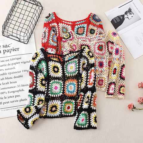 Women's Peasant Blouse Long Sleeve Sweaters & Cardigans Hollow Out Ethnic Style Geometric