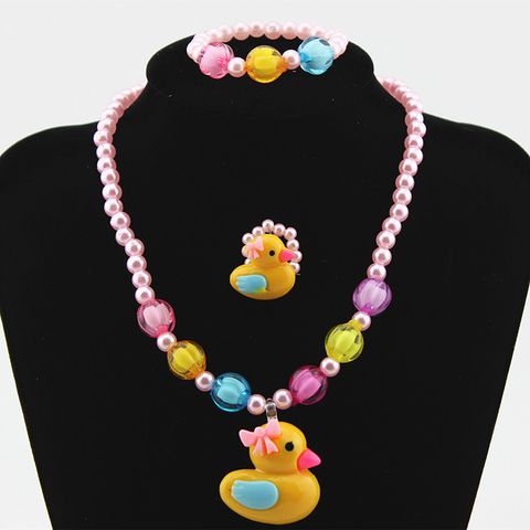 Children's Plastic Resin Necklace Bracelet Set Butterfly Set Wholesale Cartoon Little Yellow Duck Three-piece Set