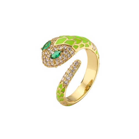 Inlaid Zircon Snake Shaped Colorful Oil Adjustable Ring