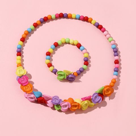 Korean Style/korean Style Flowers Plastic Handmade Flowers Ball Bead Chain Colorful Beads Necklace Necklace