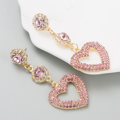 Fashion New Alloy Diamond-embedded Heart-shaped Multicolor Long Earrings