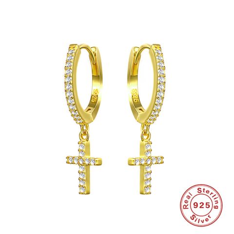 Women's Fashion Cross Sterling Silver Zircon Earrings Gold Plated 925 Silver Earrings