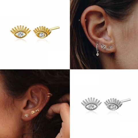 Fashion Eye Plating Sterling Silver Zircon Ear Studs