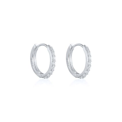 S925 Sterling Silver Fashion Simple Round Ear Studs Diamond Earrings