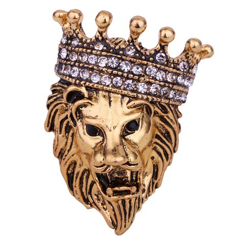 Business Retro British Style Lion Rhinestone Zinc Diamond Men'S Brooches
