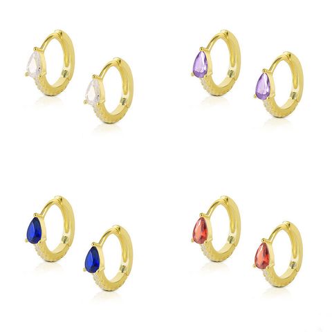 S925 Sterling Silver Fashion Colorful Water Drop Hoop Diamond-embedded Female Earrings