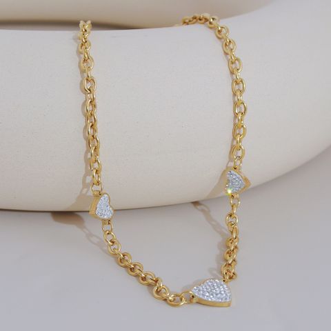 304 Stainless Steel 16K Gold Plated White Gold Plated Gold Plated Sweet Plating Heart Shape Zircon Necklace