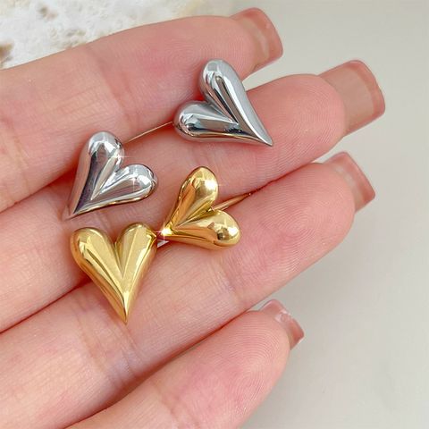 Sweet Heart Shape Heart Metal 304 Stainless Steel No Inlaid 16K Gold Plated White Gold Plated Gold Plated Ear Studs