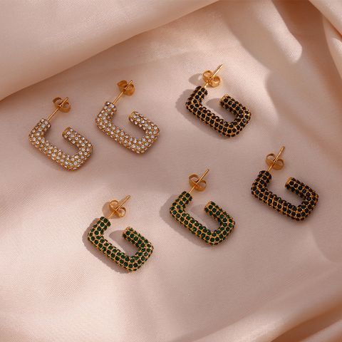 Fashion Geometric Plating Metal Stainless Steel Zircon Gold Plated Earrings