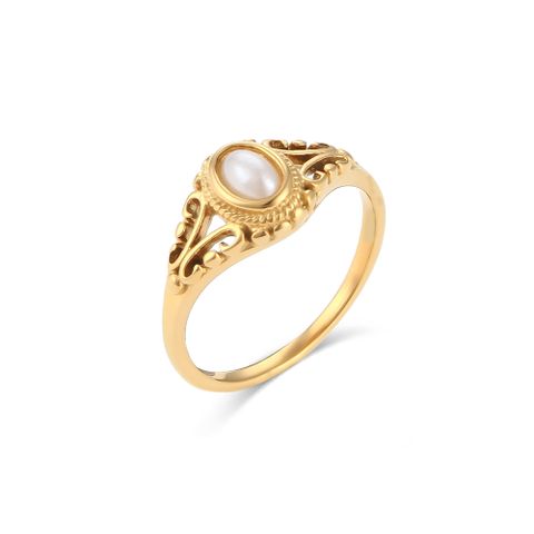 Lady Geometric Stainless Steel National Tide Pearl Metal Pearl Gold Plated Rings