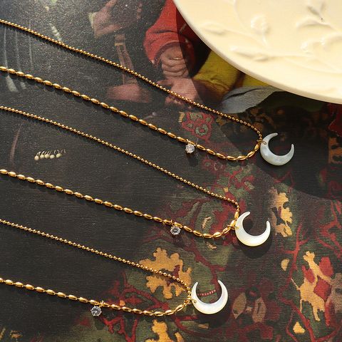 Women's Fashion Geometric Moon Titanium Steel Necklace Plating Zircon Stainless Steel Necklaces