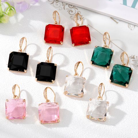 Women's Fashion Square Alloy Earrings Inlay Artificial Crystal Earrings
