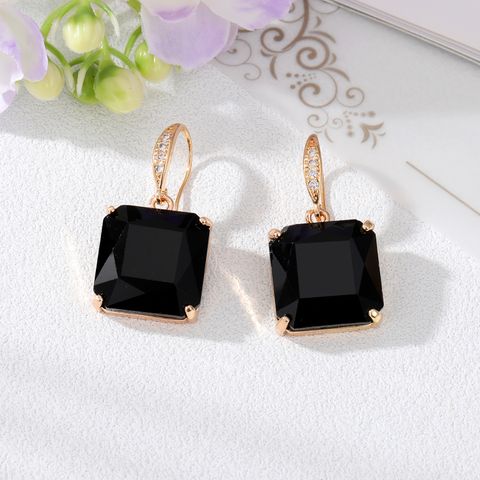 Women's Fashion Square Alloy Earrings Inlay Artificial Crystal Earrings
